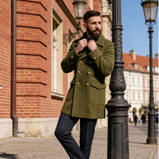 Herren Doppelreihiger Peacoat aus Wollmix mit Metallknöpfen und aufgesetzten Pattentaschen Shop Nory