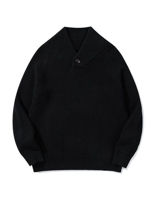 Unisex Gerippter Shawlkragen-Pullover mit Ein-Knopf-Detail Shop Nory