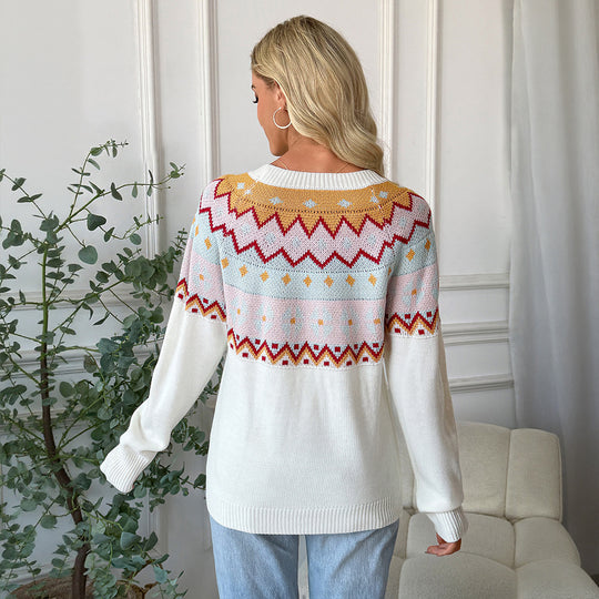 Damen Gemusterter Strickpullover mit Rundhalsausschnitt und Fair-Isle-Motiv Shop Nory