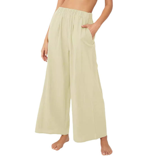 Damen Leichte Palazzo-Hose mit weitem Bein, elastischem Bund und Eingrifftaschen Shop Nory