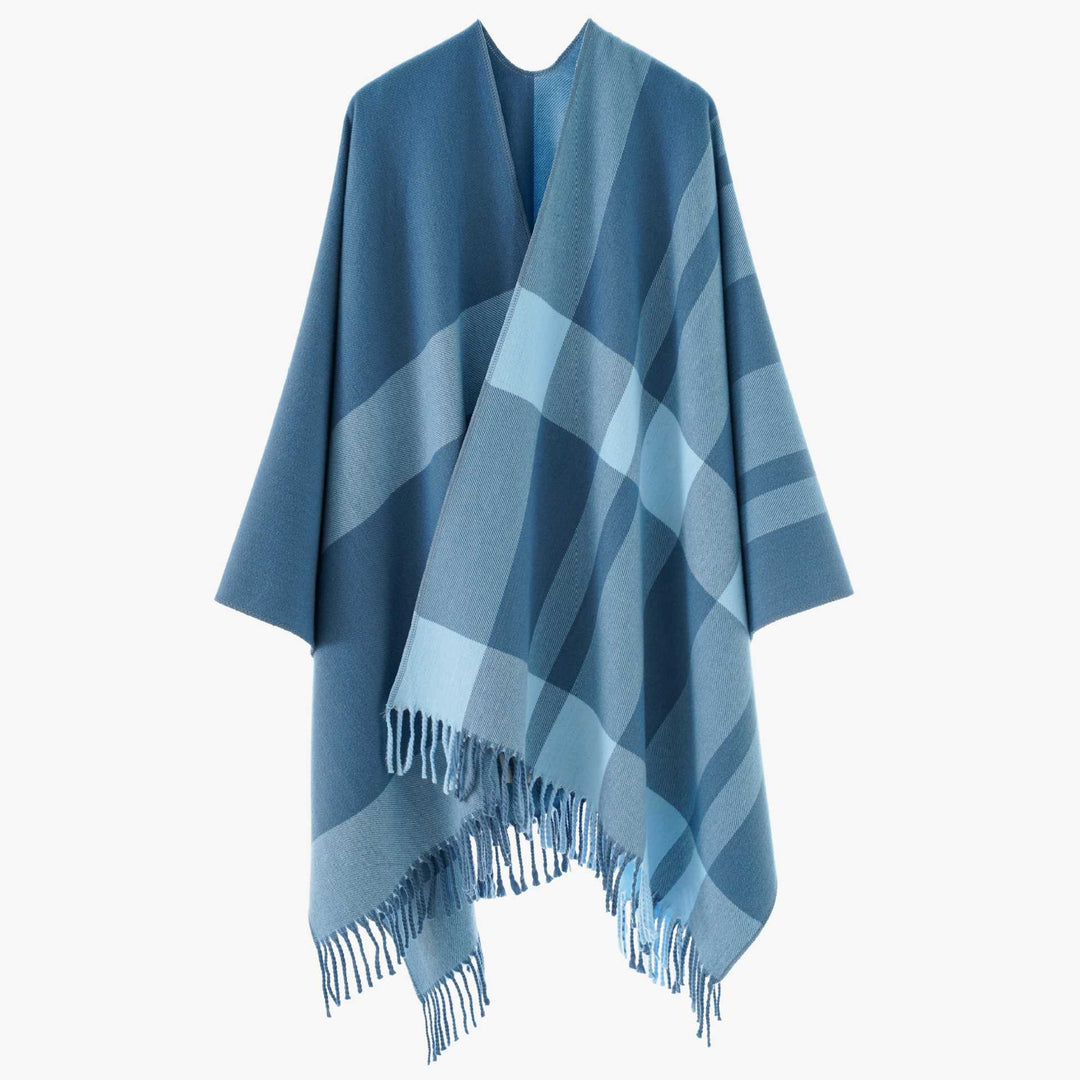Damen Oversize-Cape mit Glencheck-Muster und Fransenabschluss Shop Nory