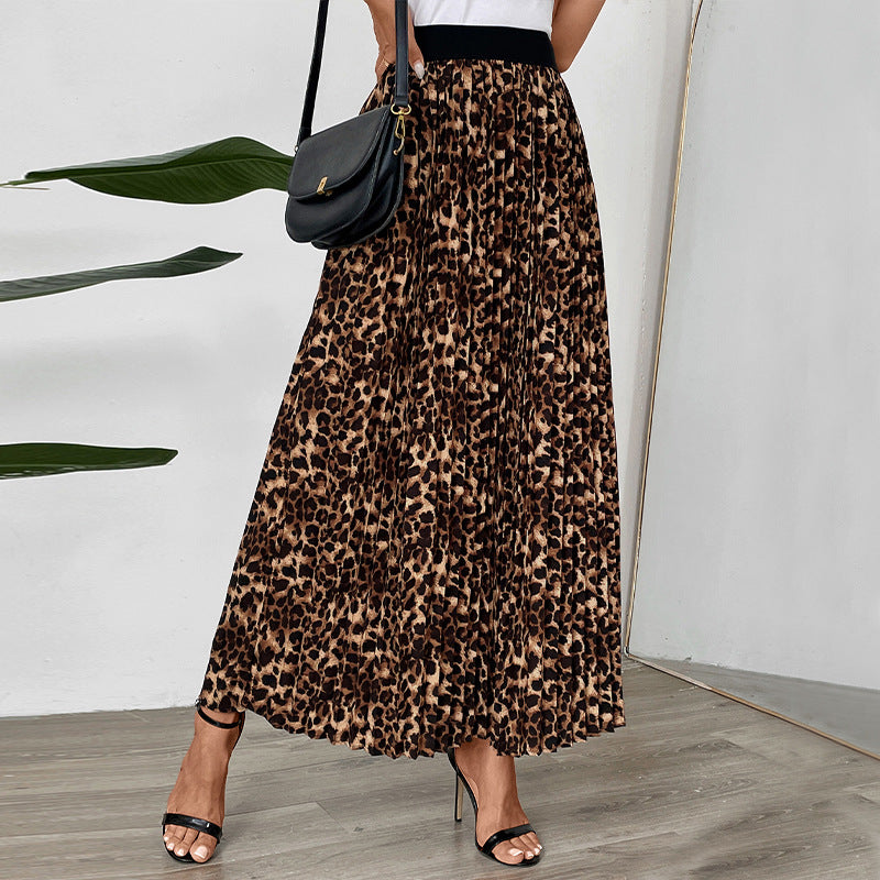 Damen Plissee-Midirock mit Leopardenmuster, elastischem Komfortbund und Eingrifftaschen Shop Nory