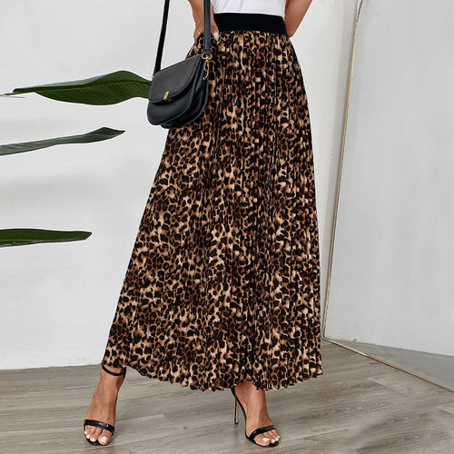 Damen Plissee-Midirock mit Leopardenmuster, elastischem Komfortbund und Eingrifftaschen Shop Nory