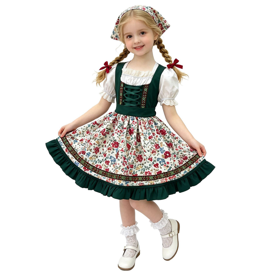 Damen nan traditionelles Kinderdirndl mit Schürze Haarband Spitzenbluse und Zierschnürung Shop Nory