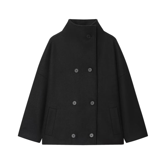 Damen Kurzes Cape-Mantel aus Wollmix mit hohem Stehkragen und doppelreihiger Knopfleiste Shop Nory
