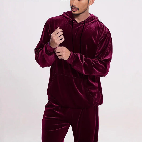 Herren Samt-Trainingsanzug mit Kapuzenpullover und gerader Jogginghose Shop Nory