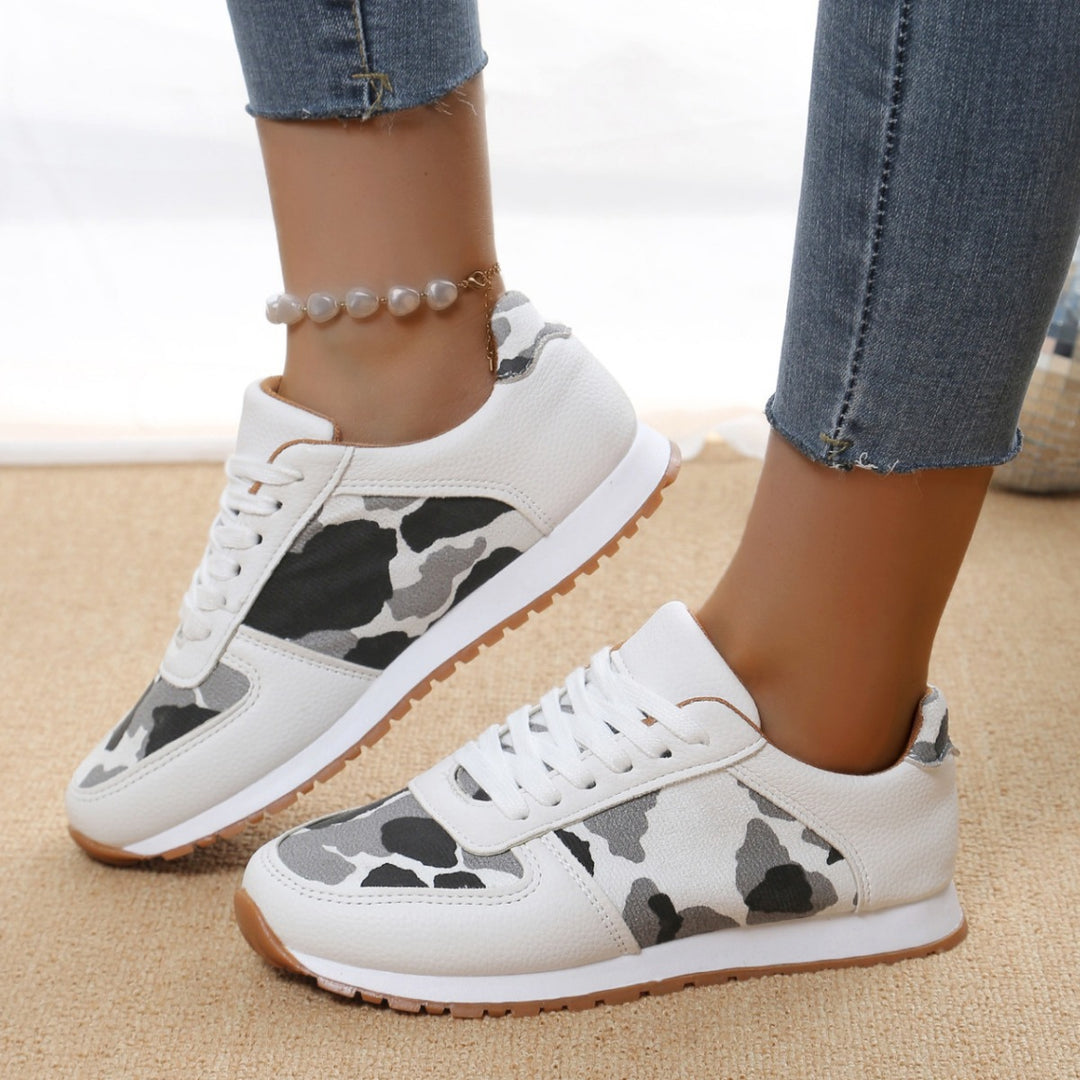 Damen sportliche Leoparden-Print Retro-Sneaker mit gepolstertem Komfortfußbett und profilierter Gummisohle Shop Nory