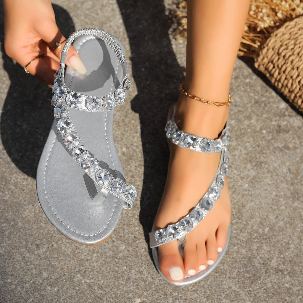 Damen Zehensandalen mit funkelnden Strassdetails und komfortablem Fußbett