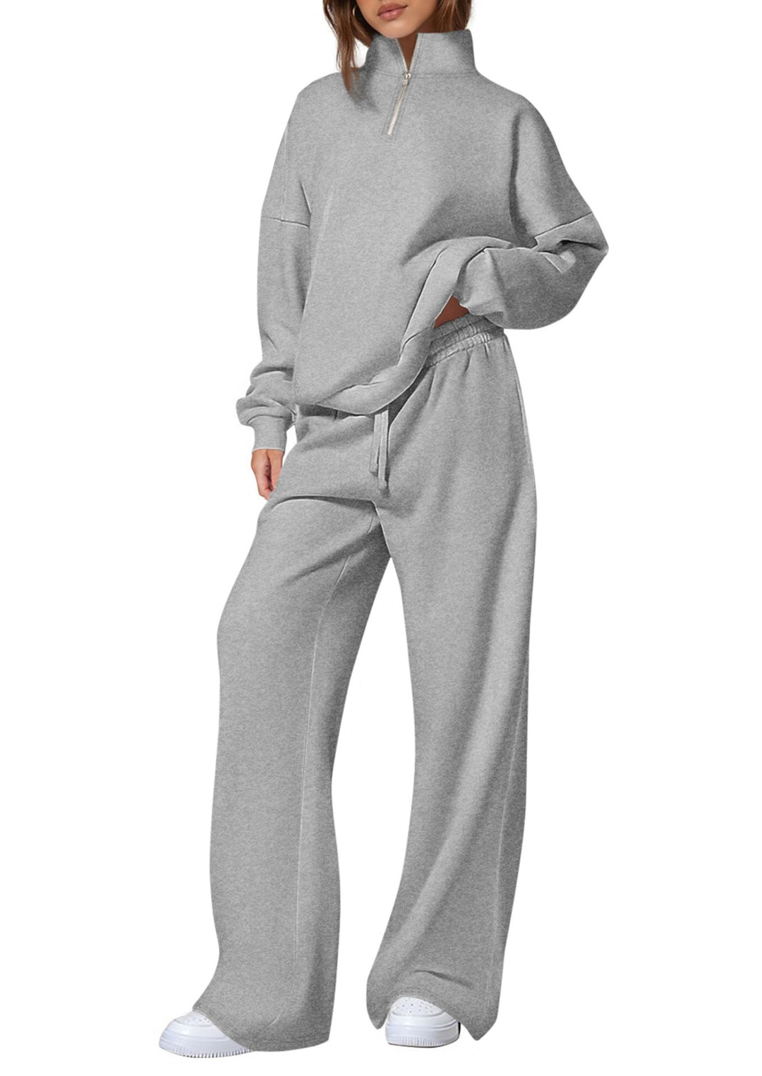 Damen nan oversized Jogginganzug mit Stehkragen halbem Reißverschluss und weitem Bein Shop Nory