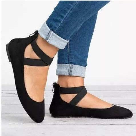 Damen Schicke Ballerinas mit elastischem Kreuzriemen und weichem Obermaterial