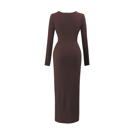 Damen asymmetrisches Wickel-Midikleid mit Ziergürtel, Drapierung und hohem Beinschlitz Shop Nory