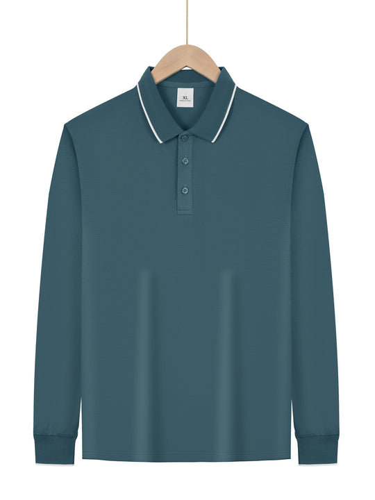 Herren Langarm-Piqué-Polo mit kontrastbesetztem Kragen und Bündchen Shop Nory