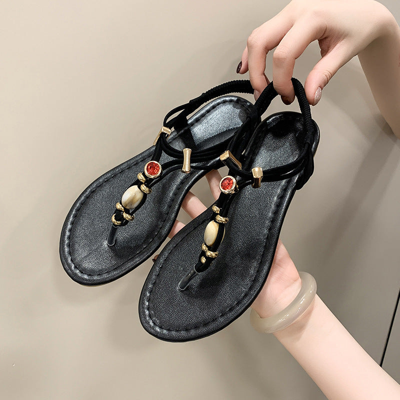 Damen elegante Zehentrenner-Sandalen mit funkelndem Strass