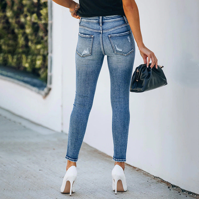 Damen Hochtaillierte Skinny-Jeans mit Knopfverschluss und Stretch Shop Nory
