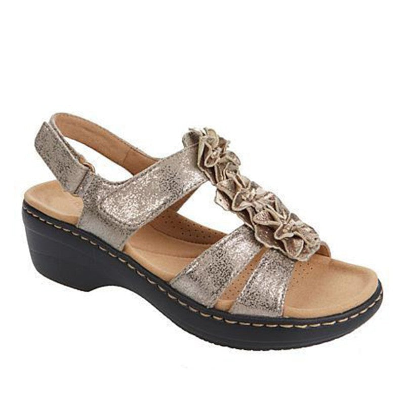 Damen Komfortable Riemchen-Sandalen mit dekorativen Faltendesign