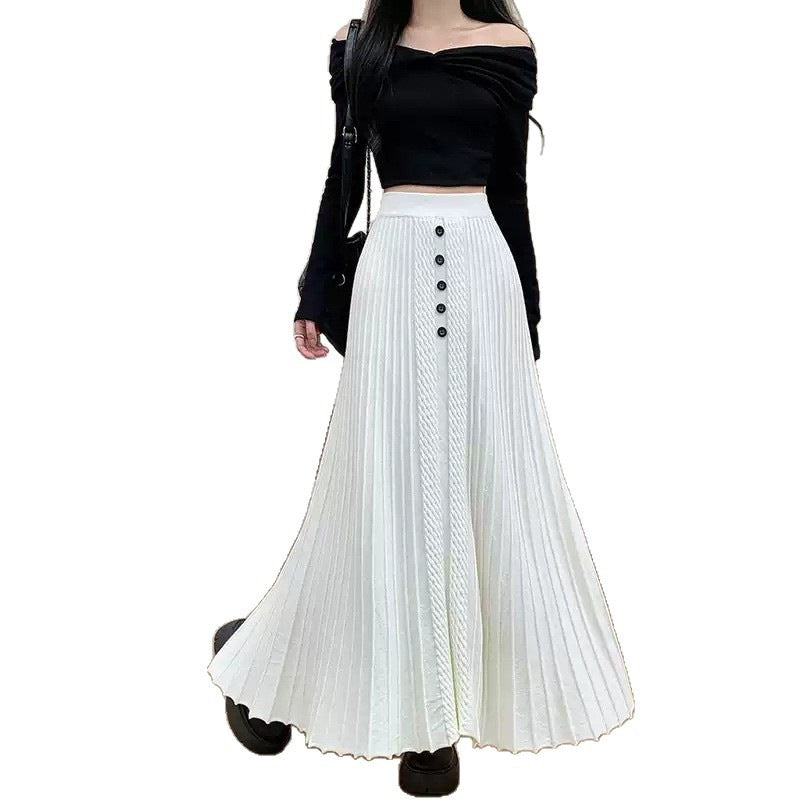 Damen Eleganter Plissee-Maxirock mit Knopfdetails Shop Nory