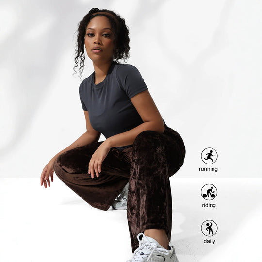 Damen Velours-Hose mit weitem Bein, Tunnelzug und Eingrifftaschen Shopy Nory