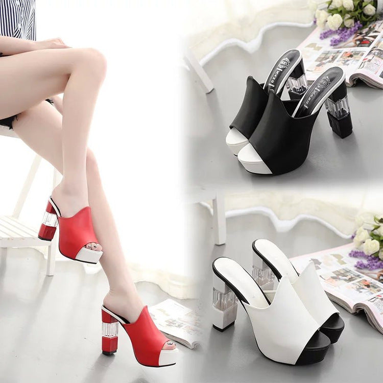 Damen hochwertige Plateau-Mules mit transparentem Blockabsatz Shopnory