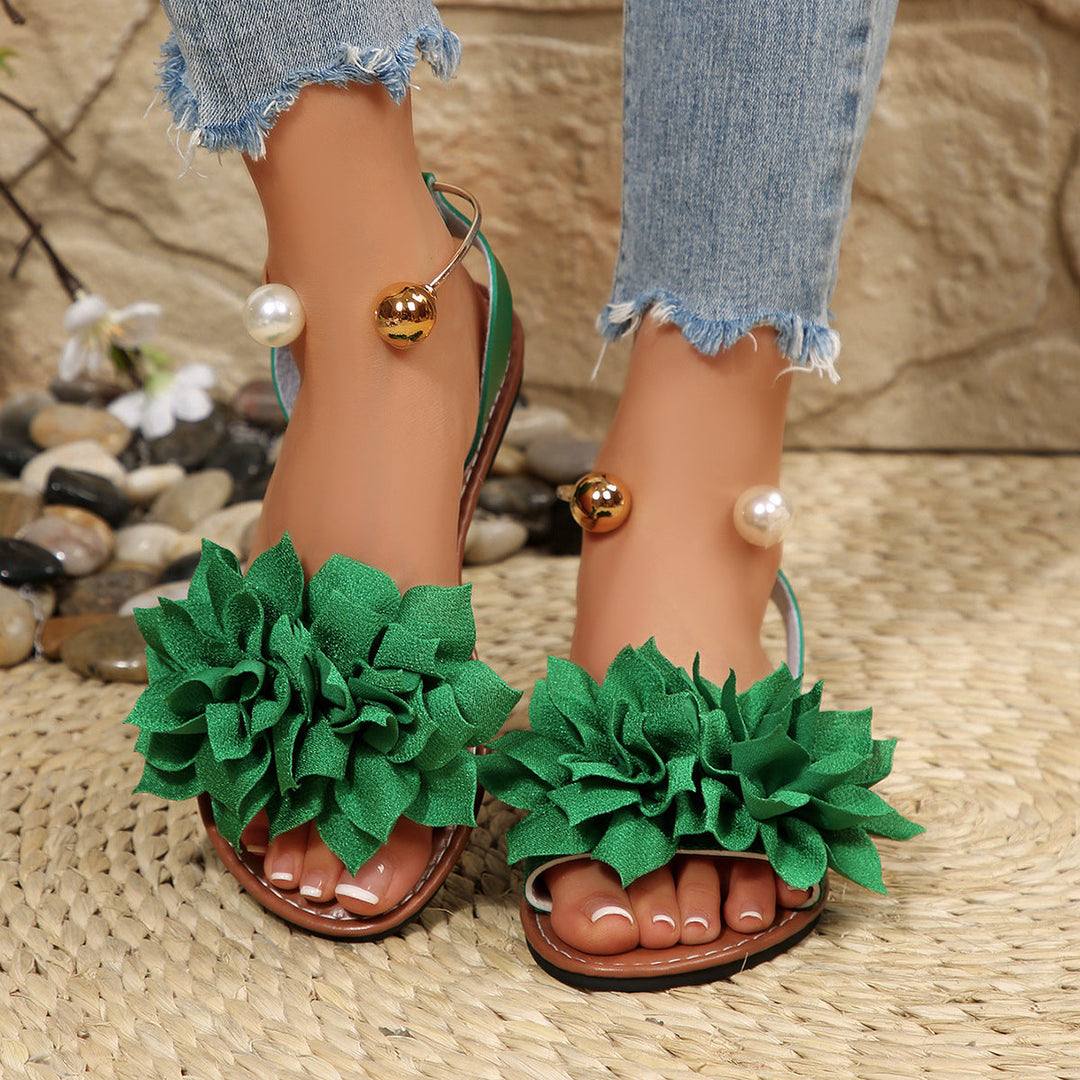 Damen komfortable Sandalen mit dekorativen Blumen-Applikationen