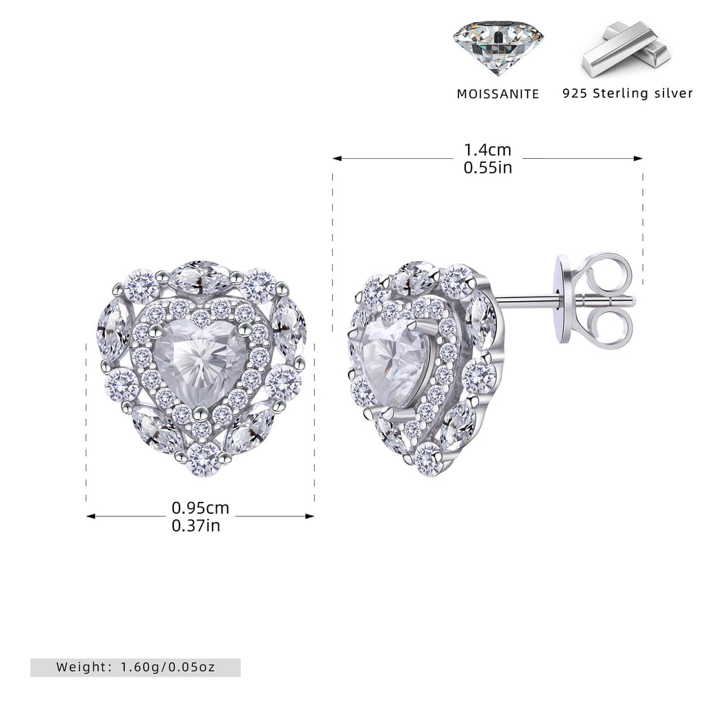 Damen Ohrstecker mit herzförmigem Moissanit-Design und funkelnden Zirkonia Shop Nory