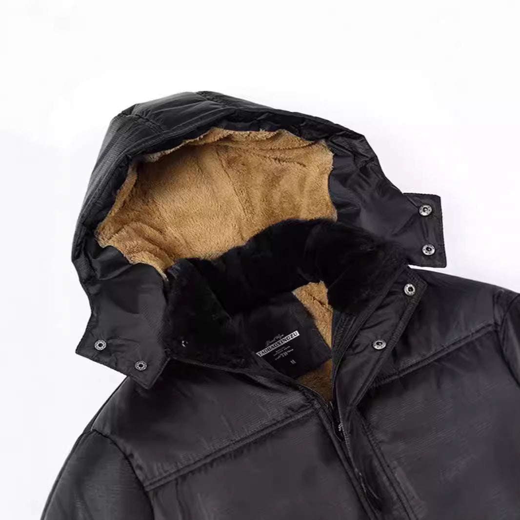 Herren Langer Thermoisolierter Steppparka mit Teddy-Innenfutter, Kapuze und Klappentaschen Shop Nory
