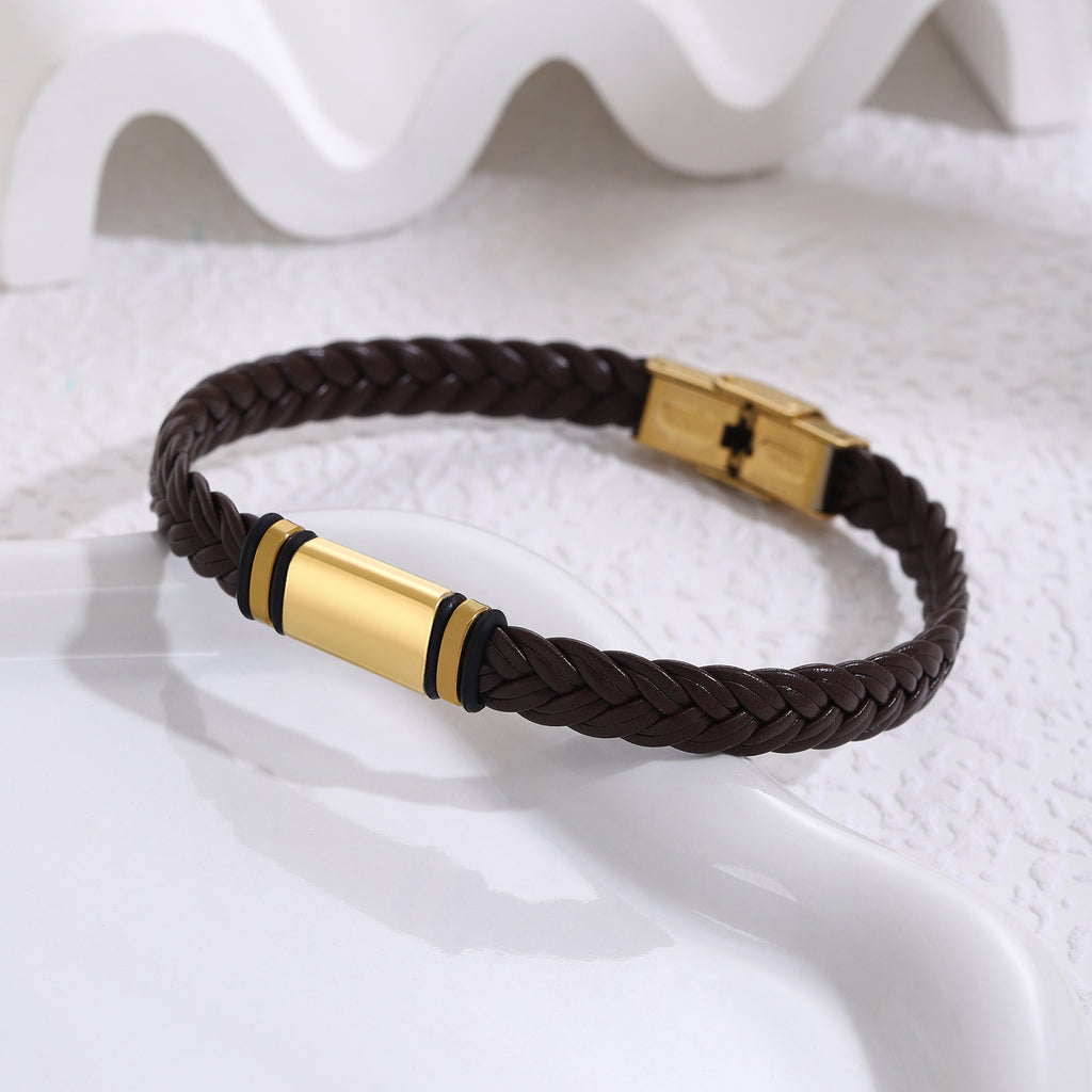 Herren geflochtenes Lederarmband mit goldenen Details Shop Nory