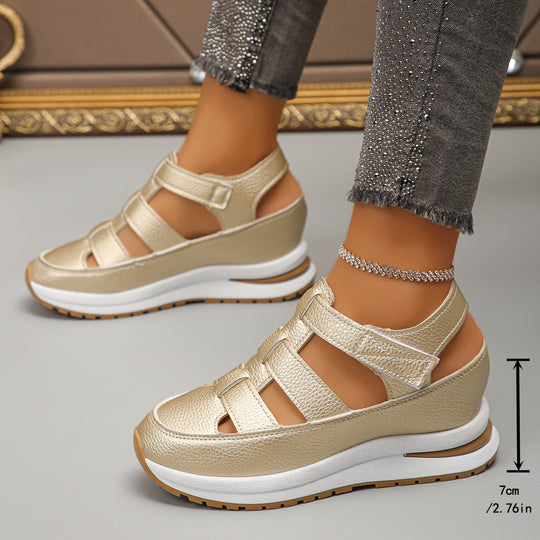 Damen Geschlossene Plateau-Sport-Sandalen mit geflochtenen Riemen und Klettverschluss Shop Nory