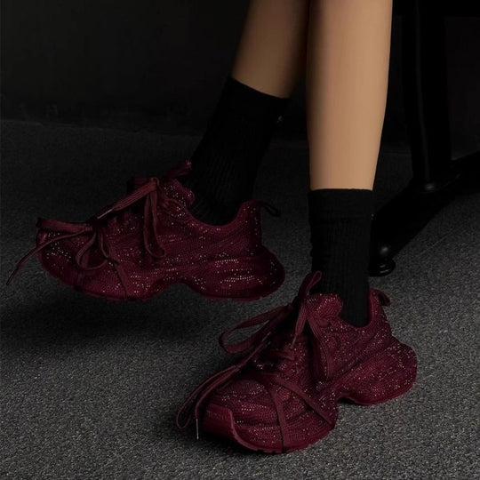 Damen Chunky Plateau-Sneaker mit gewellter Profilsohle und glitzernder Mesh-Optik Shop Nory