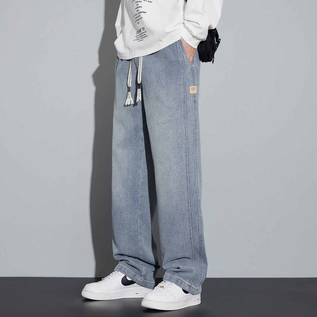 Herren Weite Denim-Jogginghose mit geflochtenem Kordelzug und Fischgrätstruktur Shop Nory