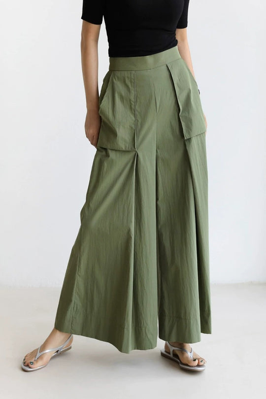 Damen Weite Palazzo-Hose mit hoher Taille, Cargo-Taschen und plisseeartiger Faltenlegung Shop Nory
