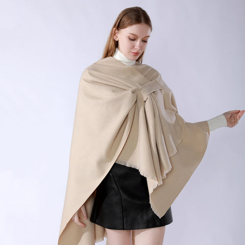 Damen leichter Wollmix-Überwurf mit Fransen und Bindegürtel Shop Nory