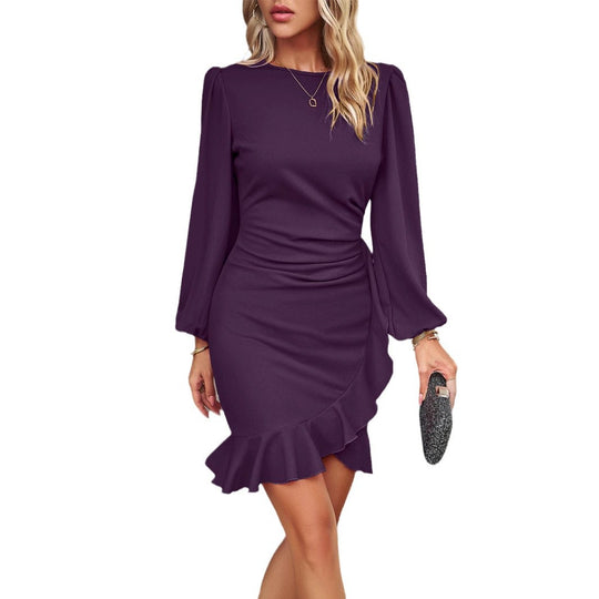 Damen nan figurbetontes Abendkleid mit Puffärmeln und asymmetrischem Volantsaum Shop Nory