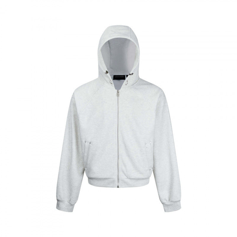 Unisex Kurzer Kapuzen-Zippullover aus French Terry mit Raglanärmeln und verdeckten Eingrifftaschen Shop Nory