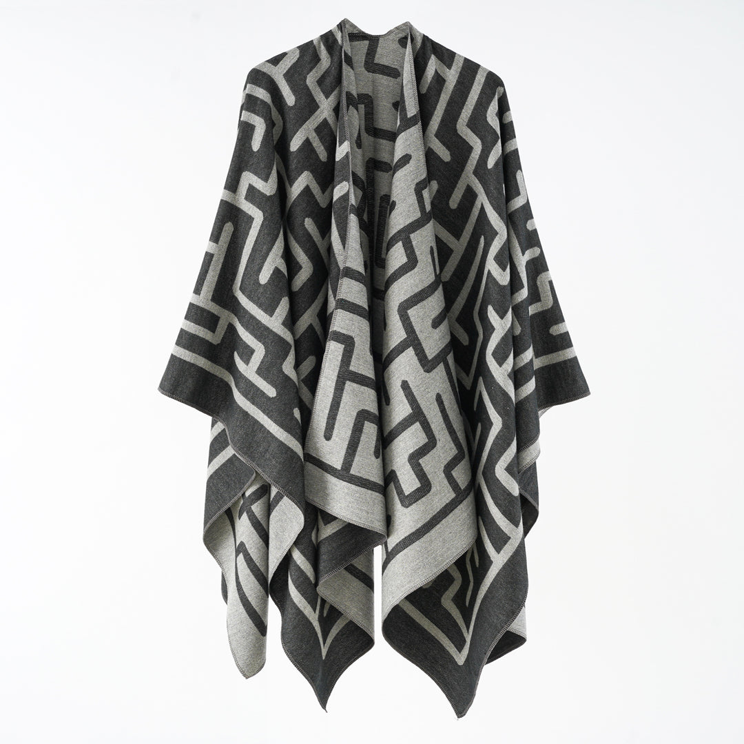 Damen Wendefreundlicher Jacquard-Capeponcho im Oversize mit grafischem Allovermuster Shop Nory