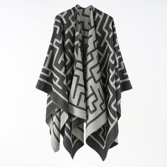 Damen Wendefreundlicher Jacquard-Capeponcho im Oversize mit grafischem Allovermuster Shop Nory