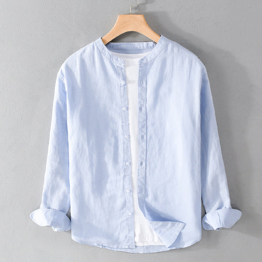 Herren Leichtes Leinenmix-Stehkragenhemd im Relaxed-Fit mit durchgehender Knopfleiste Shop Nory