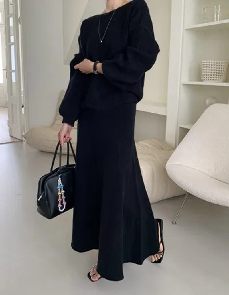Damen Strick-Set aus Oversize-Ripp-Pullover und fließendem Maxirock Shop Nory
