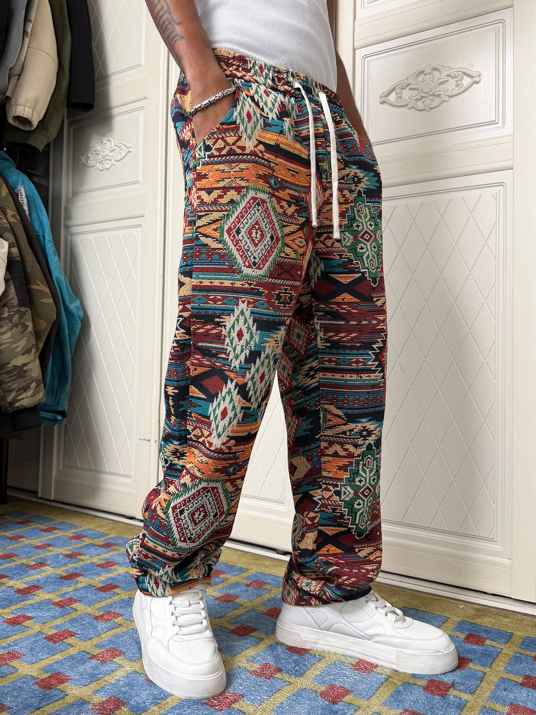 Herren Gemusterte Freizeithose mit komfortablem Gummizug und seitlichen Taschen Shop Nory