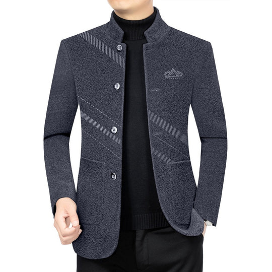 Herren Kurzmantel mit Stehkragen aus Wollmix und diagonalem Struktur-Design Shop Nory