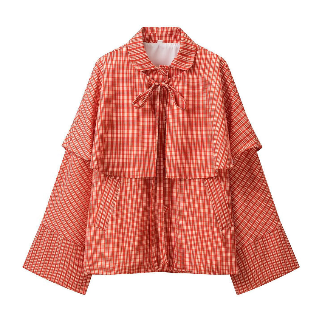 Damen Weite Capejacke mit überlappender Schulterpasse und Schleifenverschluss Shop Nory