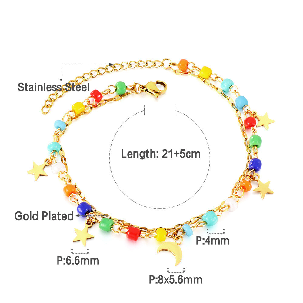 Damen Armband aus Edelstahl mit bunten Perlen und Sternenanhängern Shop Nory