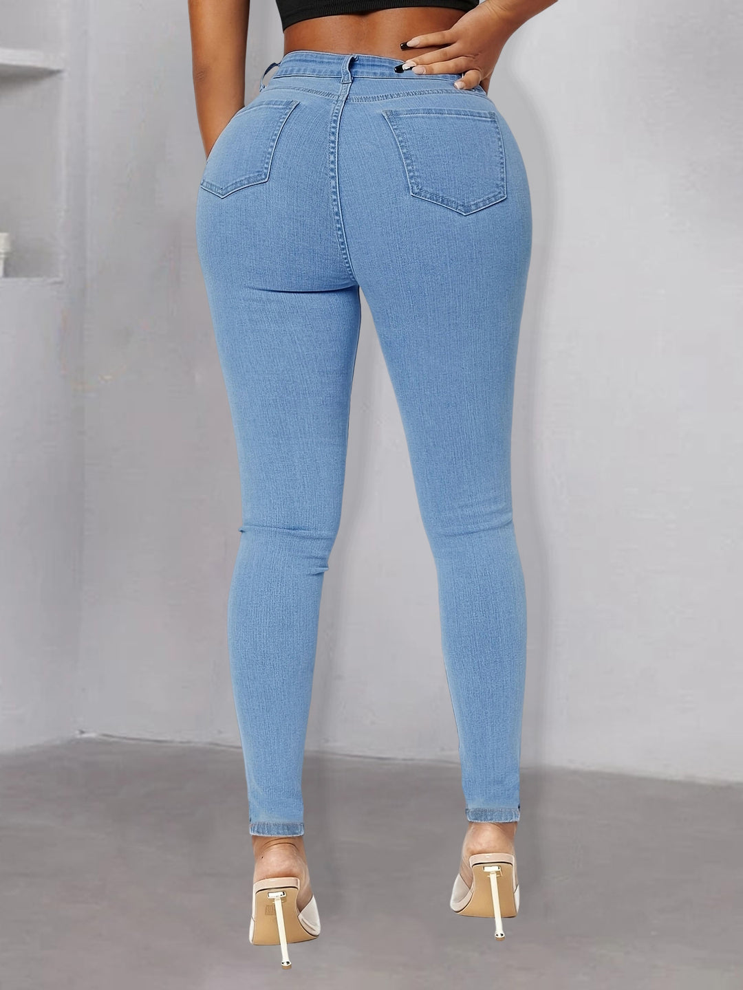 Damen perlenverzierte High‑Waist Skinny‑Jeans mit Knieausschnitten Shop Nory