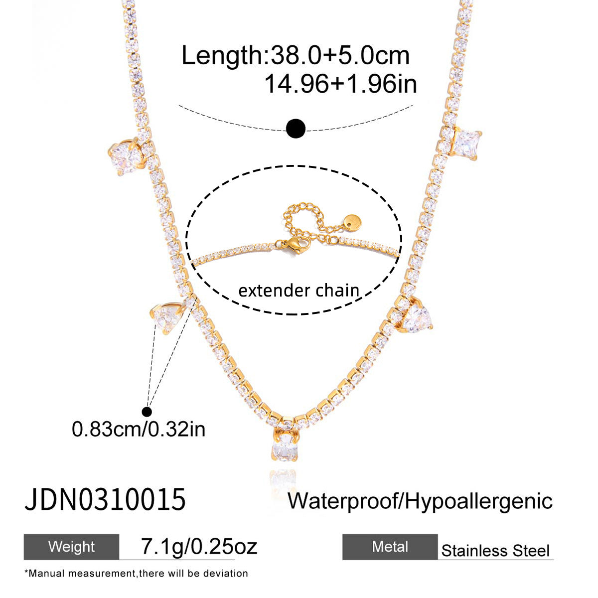 Damen elegante Halskette mit funkelnden Zirkonia und verstellbarer Verlängerung Shop Nory