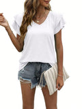 Damen V-Ausschnitt T-Shirt mit Rüschendetails