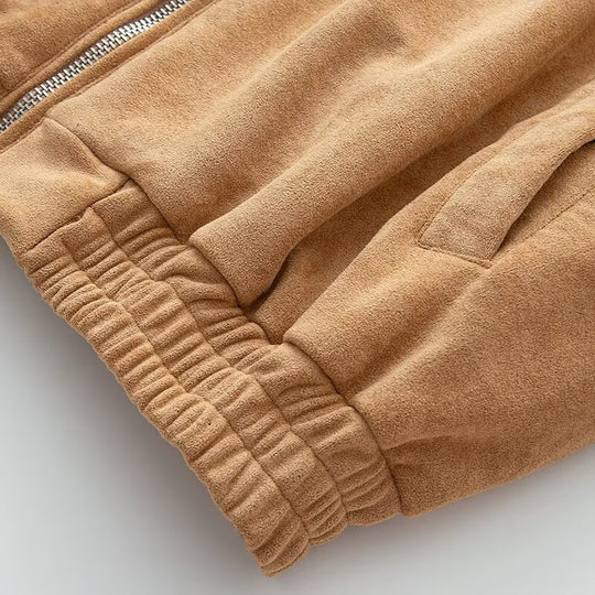 Damen Kurzjacke aus Velourslederoptik mit Reißverschluss und elastischem Saum Shop Nory