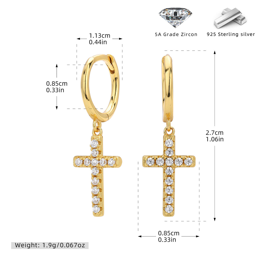 Damen Ohrringe mit Kreuz-Design aus 925 Sterling Silber und hochwertigem Zirkon Shop Nory