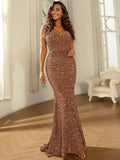 Damen Figurbetontes Glitzer-Abendkleid mit herzförmigem Ausschnitt und schwingendem Rock