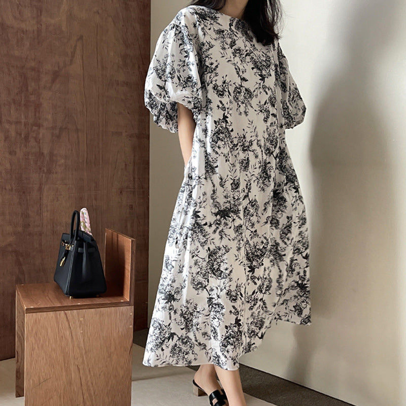 Damen Ausgestelltes Midikleid mit floraler Toile‑Optik, Puffärmeln und Seitentaschen Shop Nory