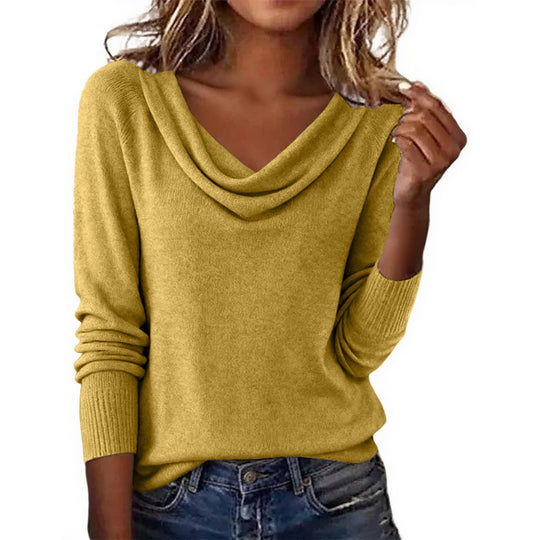 Damen Feiner Strickpullover mit Wasserfallkragen und Rippbündchen Shop Nory