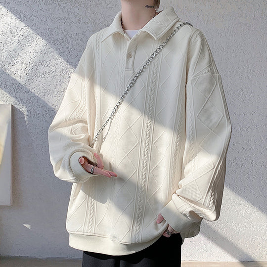 Herren Oversize-Polo-Strickpullover mit Rauten- und Zopfstruktur Shop Nory